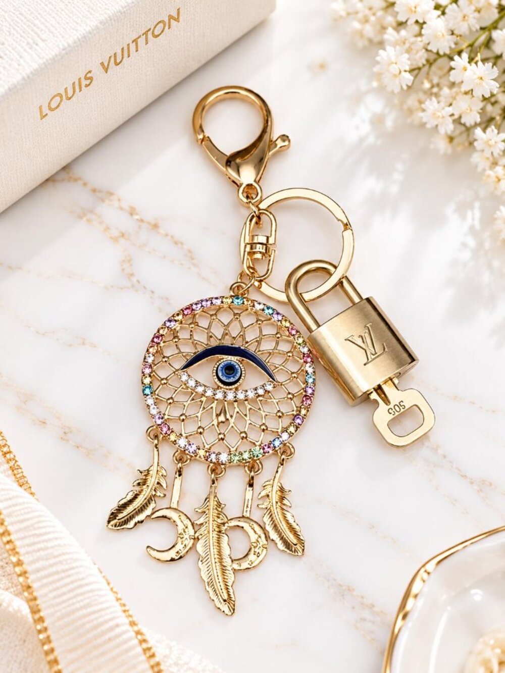 Louis Vuitton Gold Padlock 🔑 Unbranded Dream Catcher Keychain Bag Charm